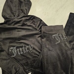 Juicy Couture Velour Rhinestone Tracksuit Set Black Liquorice Size Large New